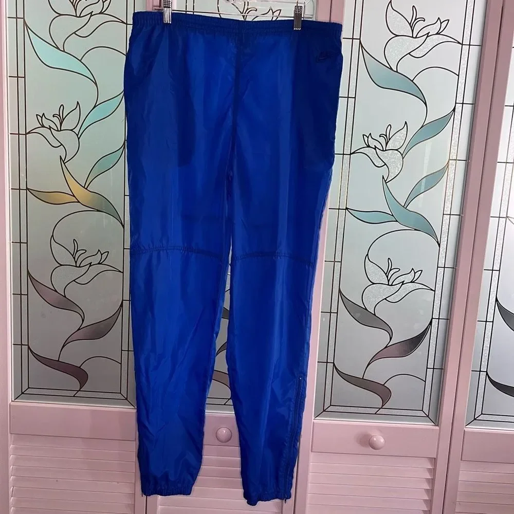 Nike Windbreaker Sweatpants 90s Mens Size Large Gray Tag Blue Vintage - Picture 1 of 9